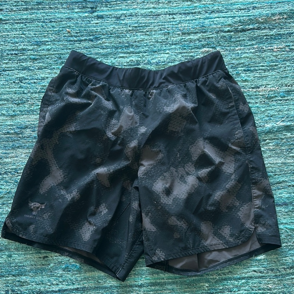 Under Armour Project Rock Black Athletic Shorts Lightweight Performance